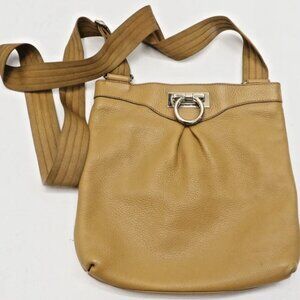 Salvatore Ferragamo Gancini Brown Leather Crossbody Shoulder Bag